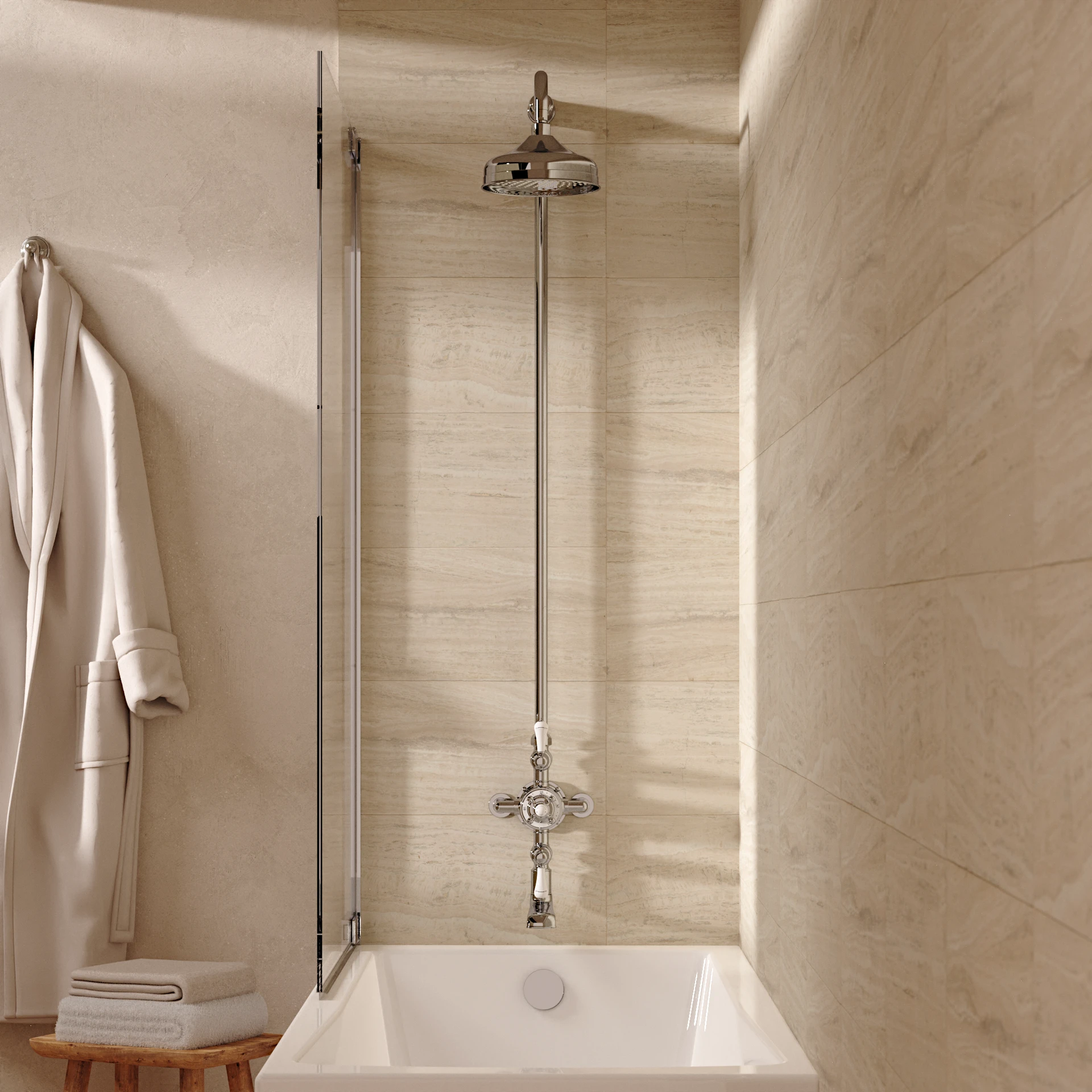Belgravia Thermo Shower Valve with Fixed Head and Bath Spout in Chrome