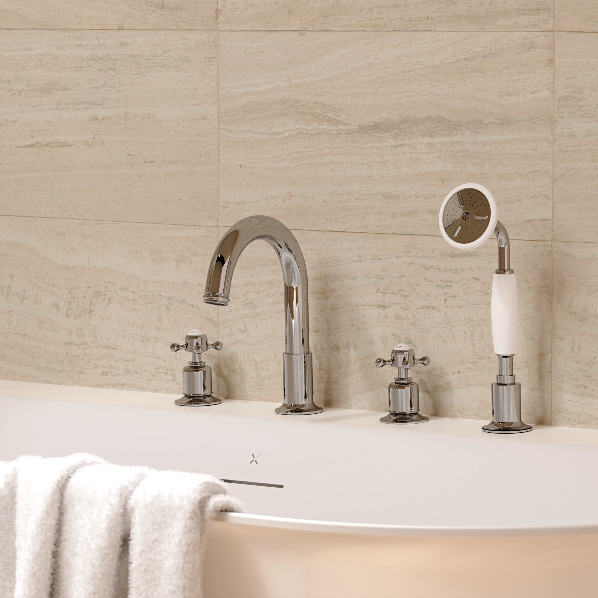 Belgravia Crosshead Bath 4 Hole Set Deck Mounted Chrome