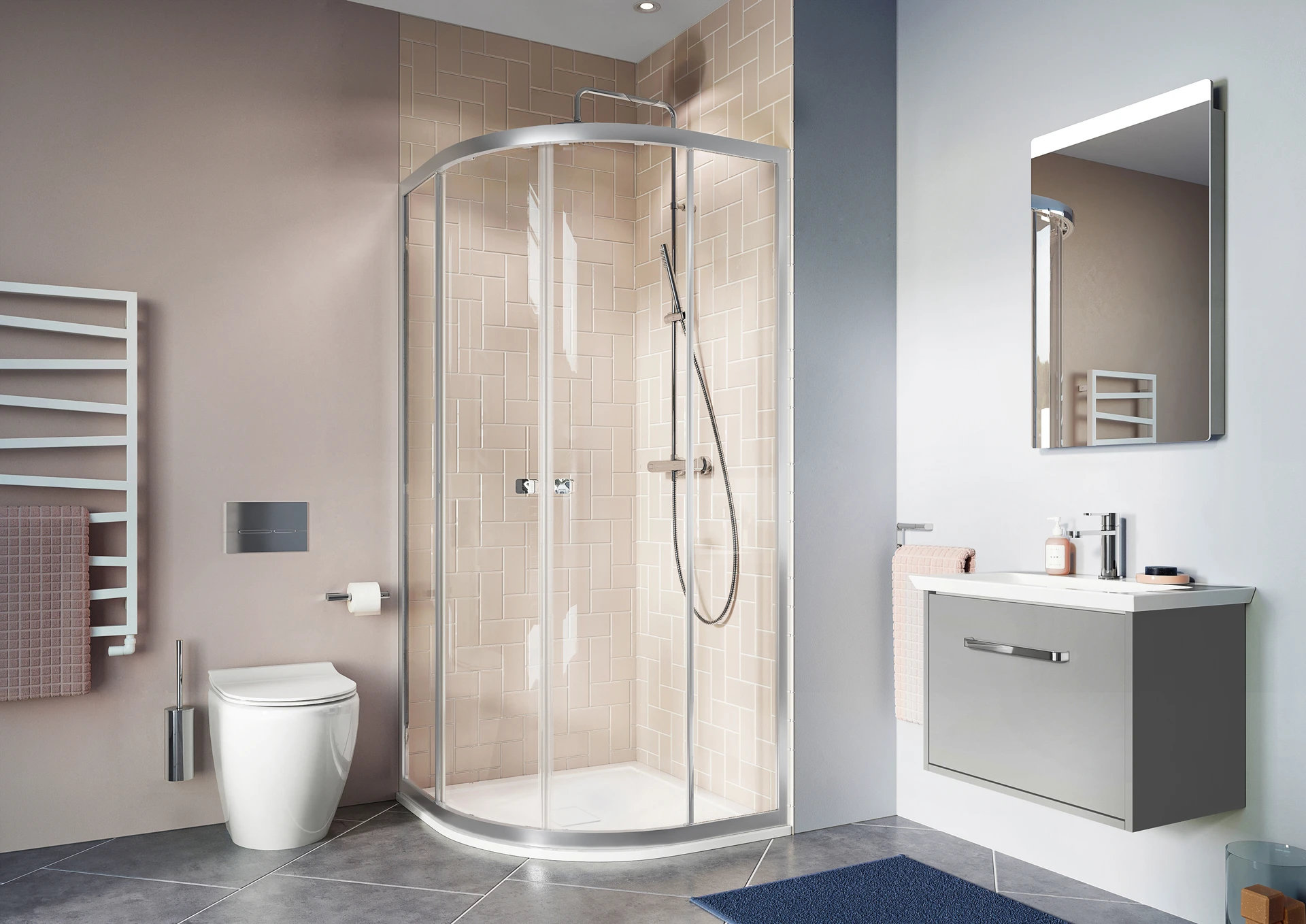 Clear 6 Quadrant Double Door 800 Chrome
