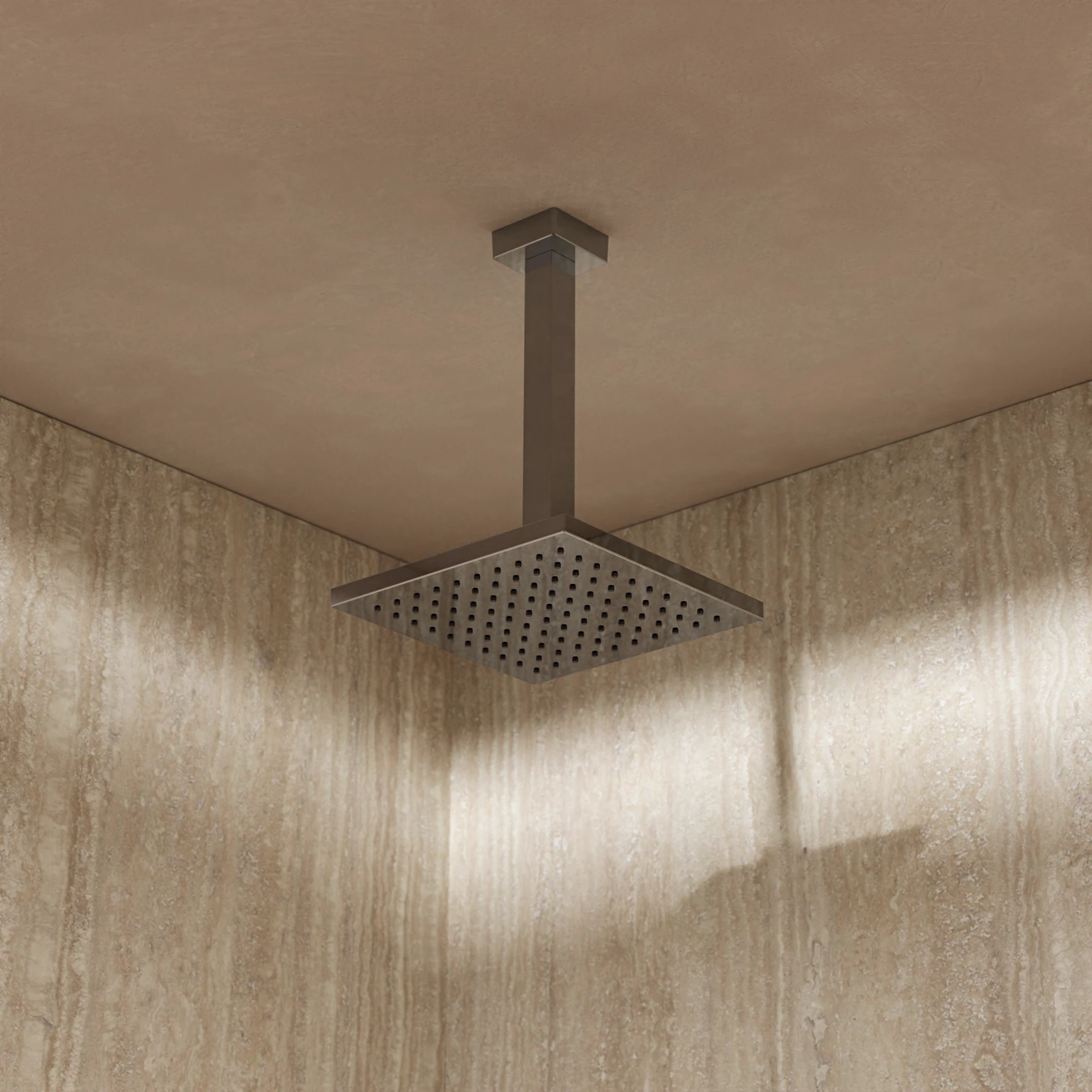 Planet Fixed Head 200mm & Ceiling Arm Square Chrome