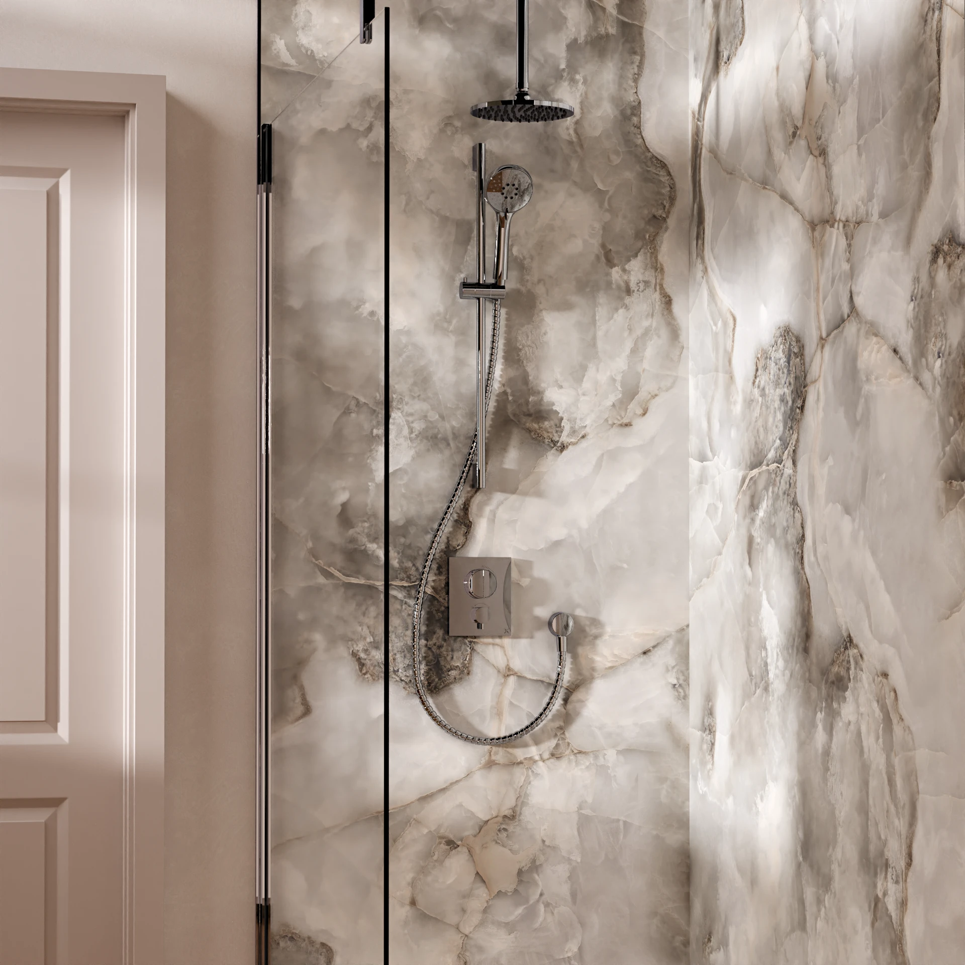 Crossbox Push Shower Set 2 with Fixed Head & Handset