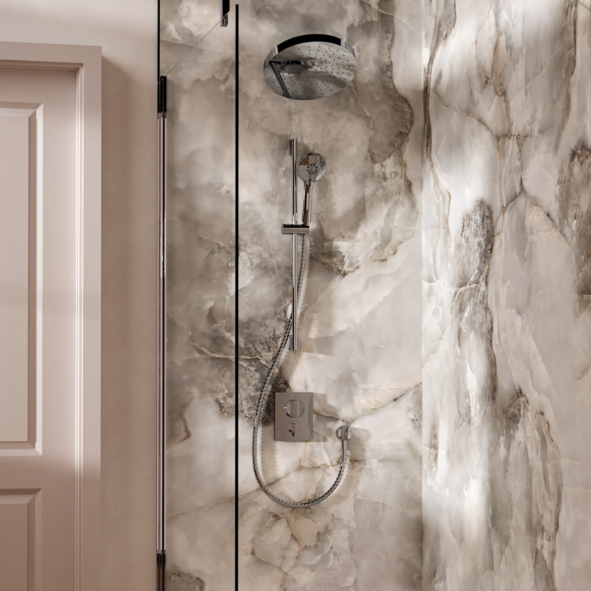 Crossbox Push Shower Set 5 with Fixed Head & Handset
