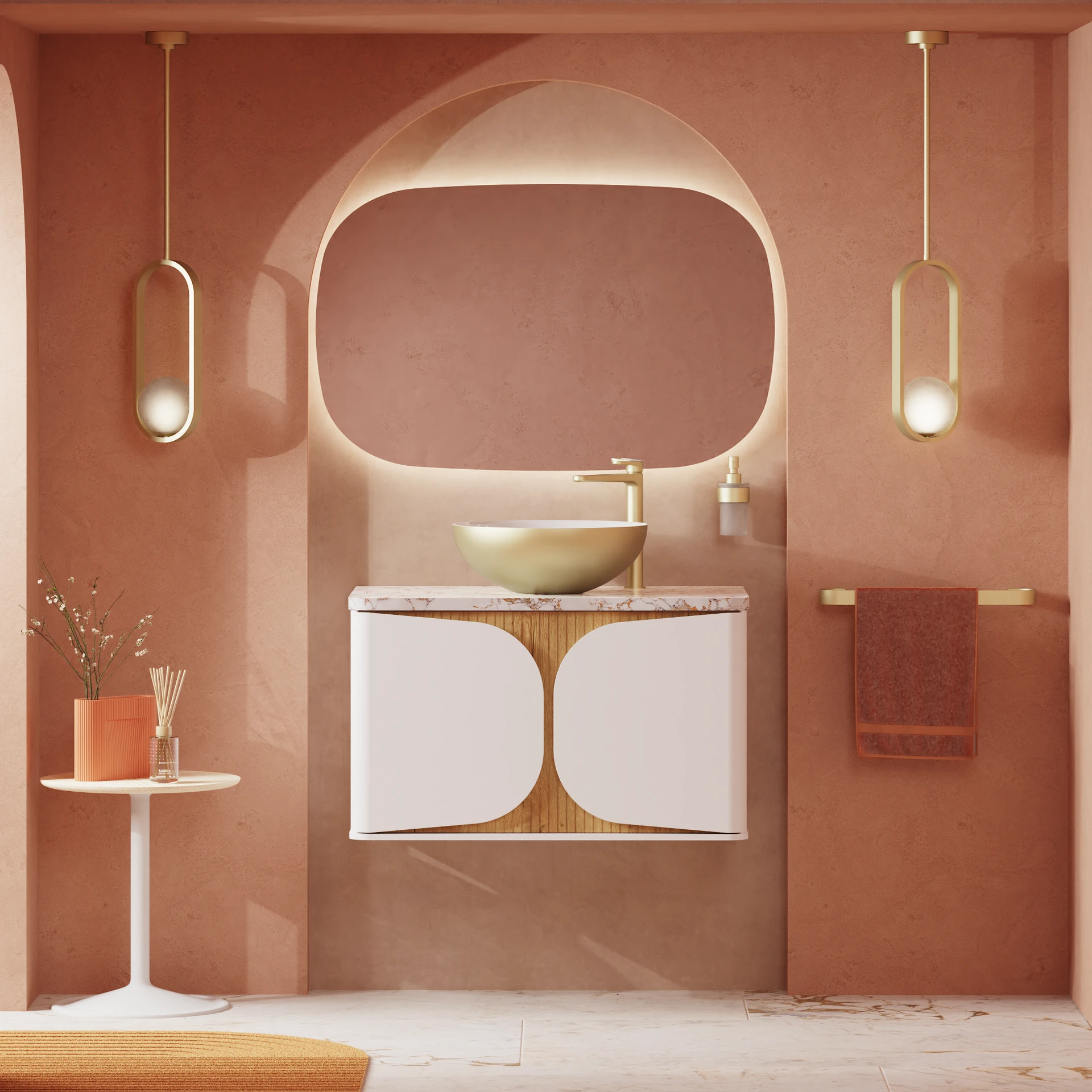 Tambour Wall Hung Furniture Unit with Worktop - 600mm