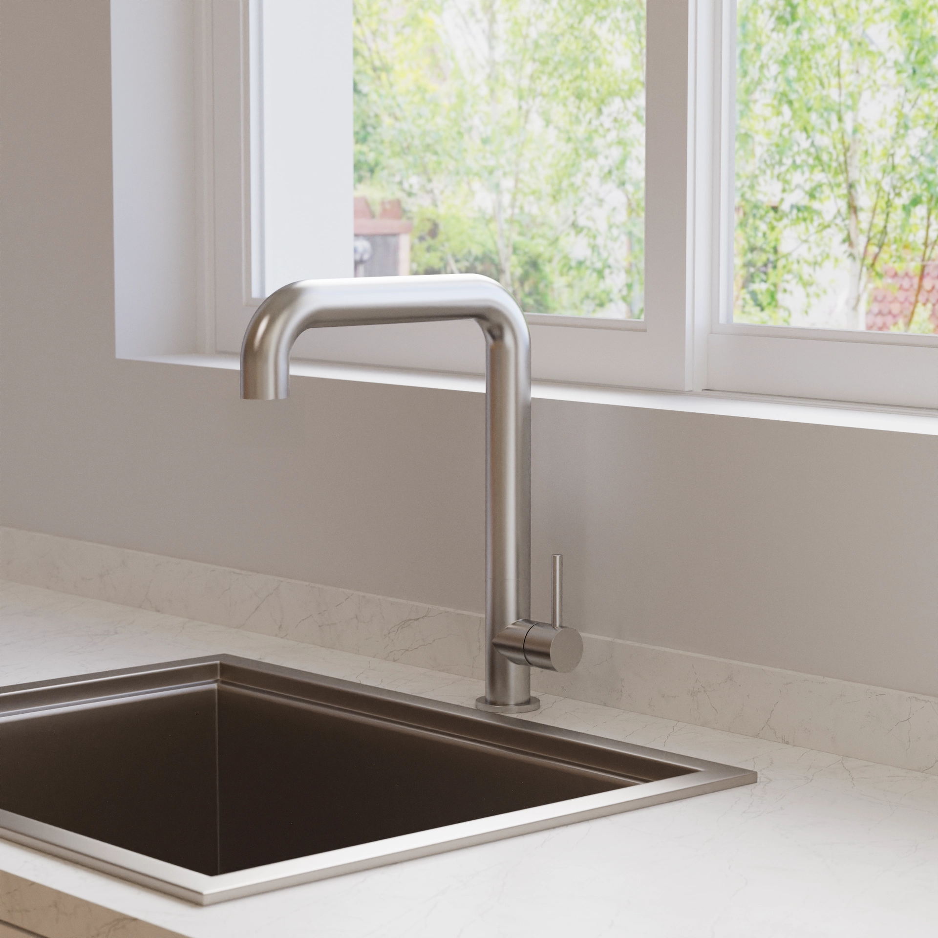 Tube Side Lever Kitchen Mixer Stainless Steel