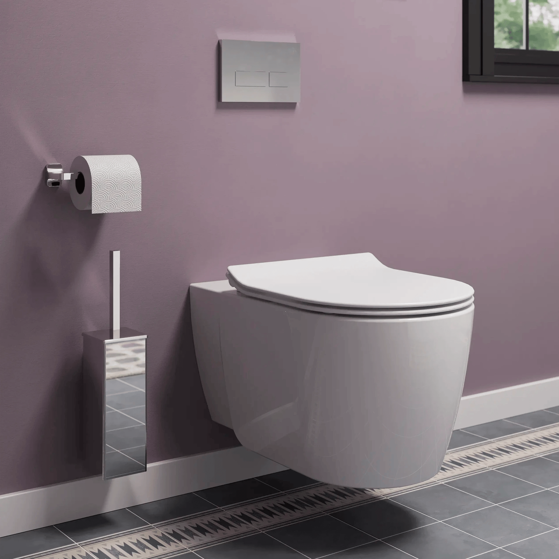 Wall Hung Toilet with Chrome Accessories