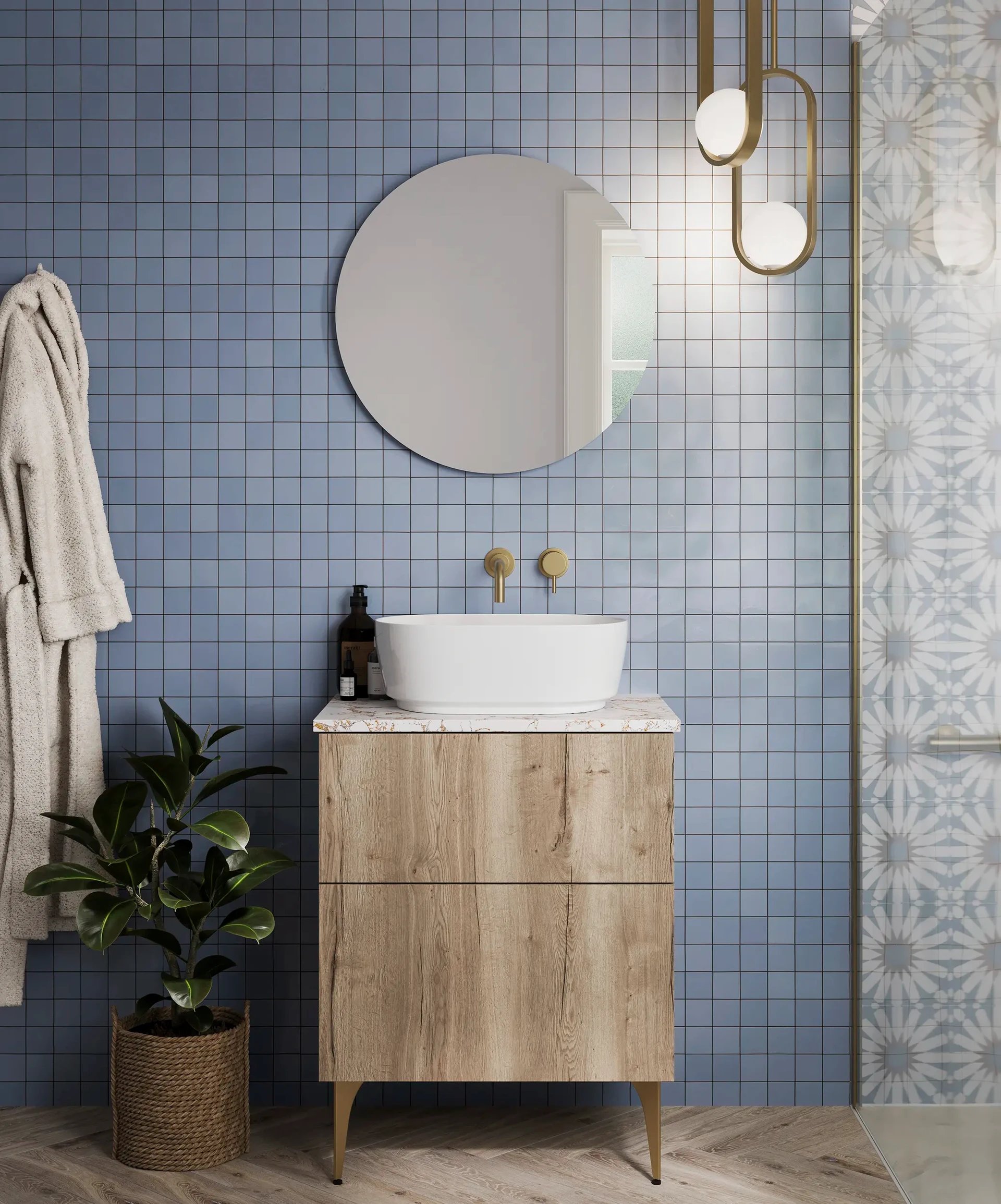 Avenue in Windsor Oak with Brushed Brass Legs