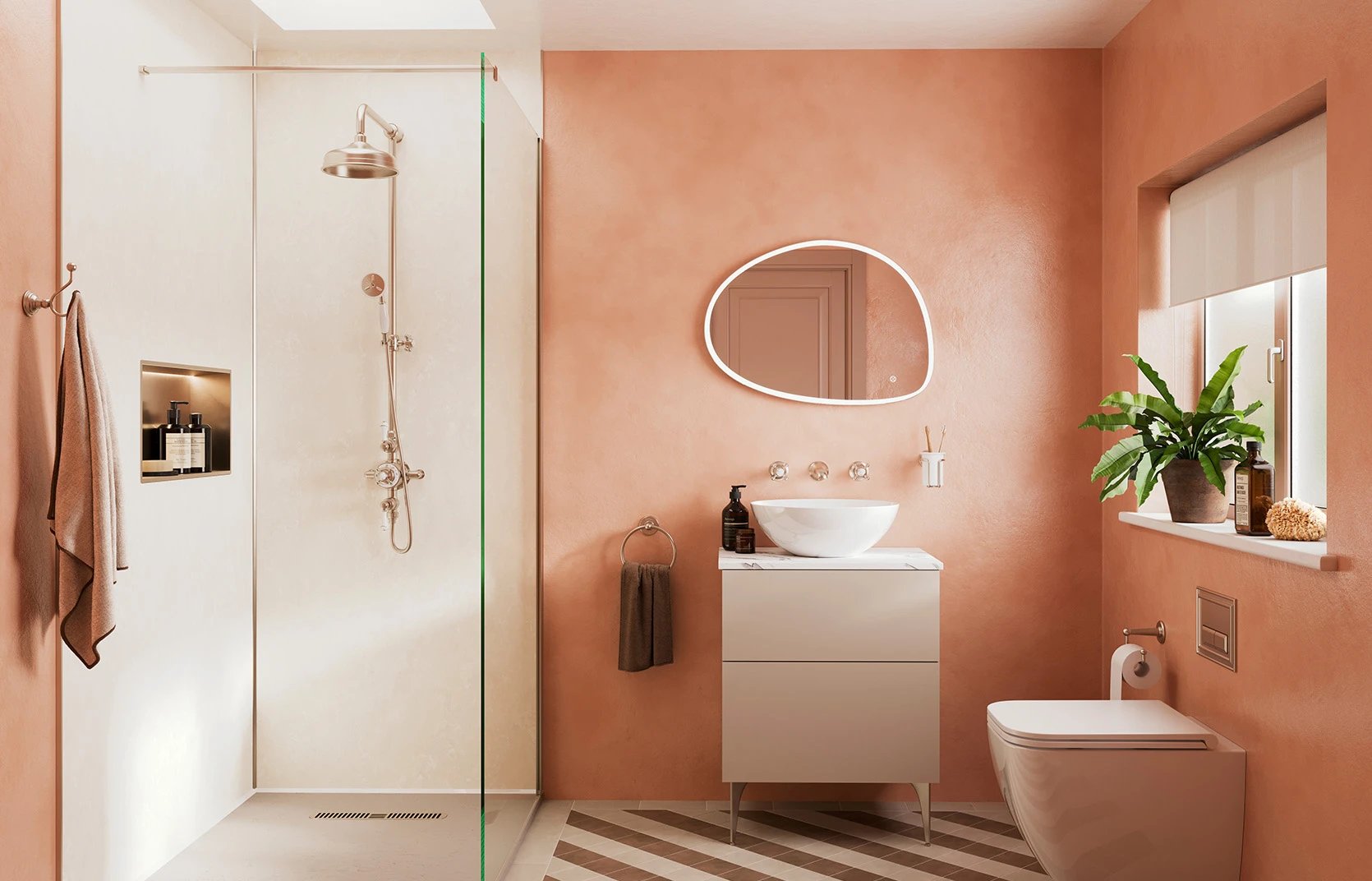 warm neutral ensuite design