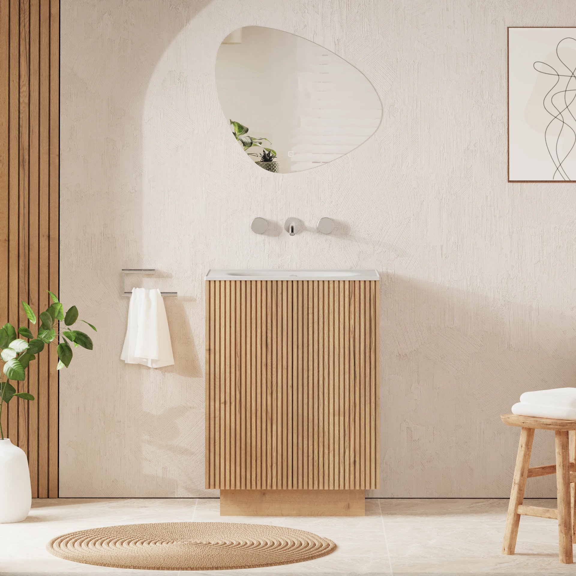 Limit 600 Floorstanding Door Unit Modern Oak with Matt White Basin NTH