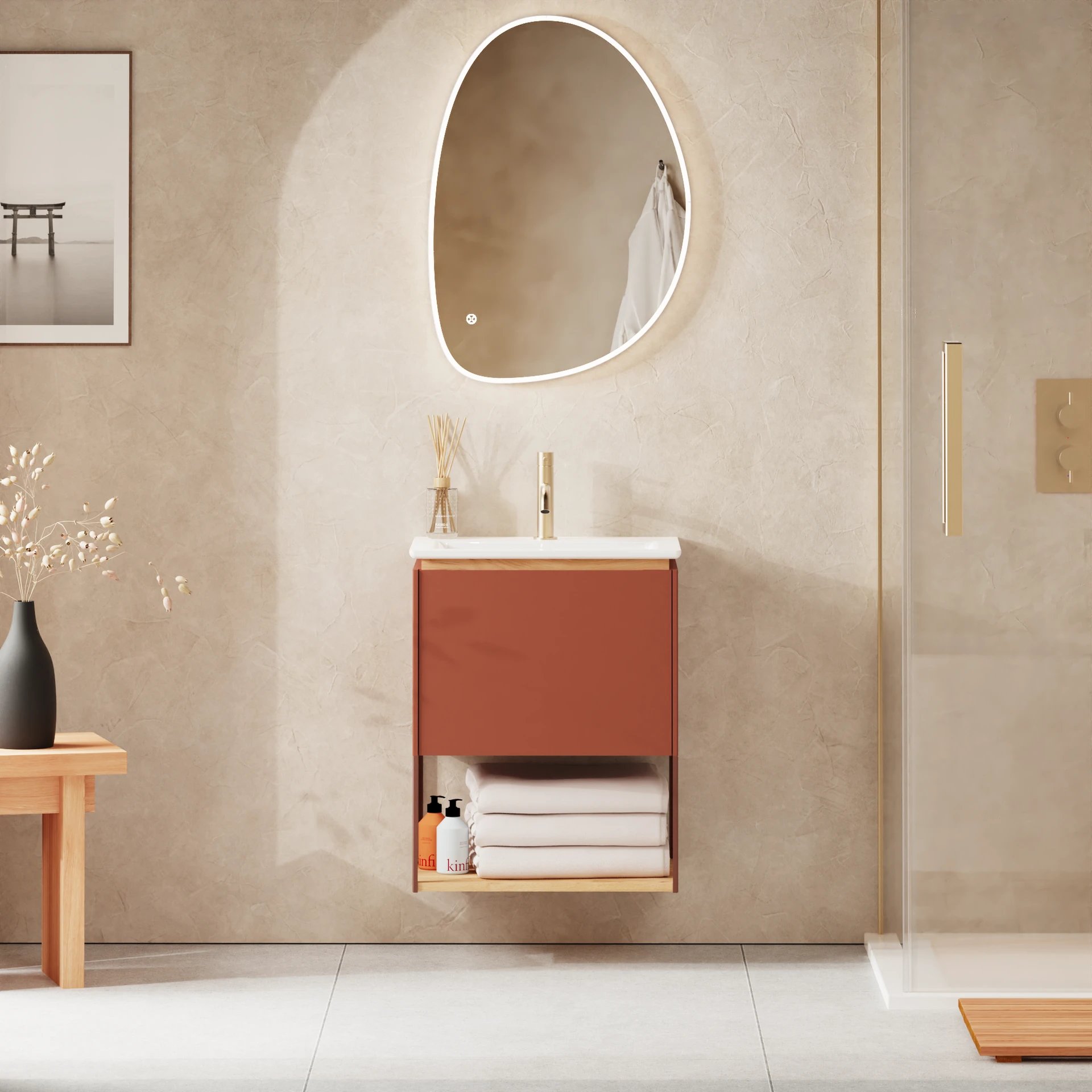 Mada 500 Unit with 1 Tap Hole Cast Mineral Marble Basin Soft Clay