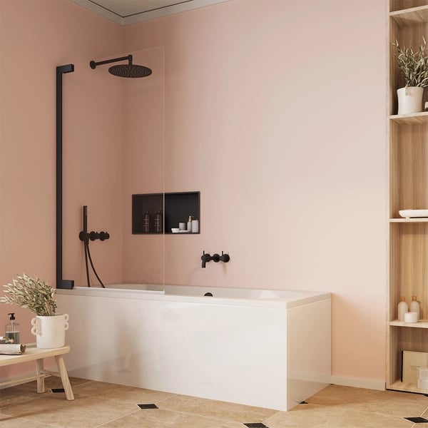 Asura Hinged Bath Screen in Matt Black