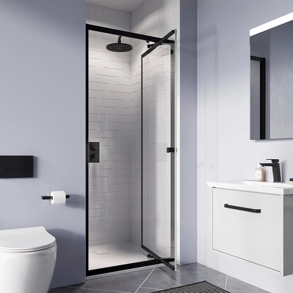 Clear 6 Infold Shower Door with Side Panel in Matt Black