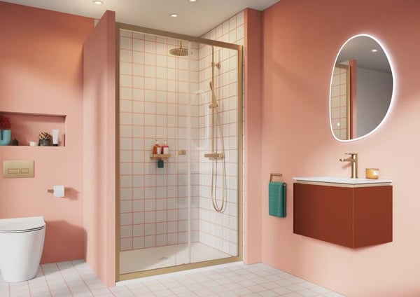 Clear 6 Sliding Shower Door in Brushed Brass