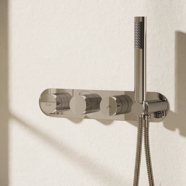 Dial Central Thermostatic Bath Valve with 2 Way Diverter & Handset Chrome