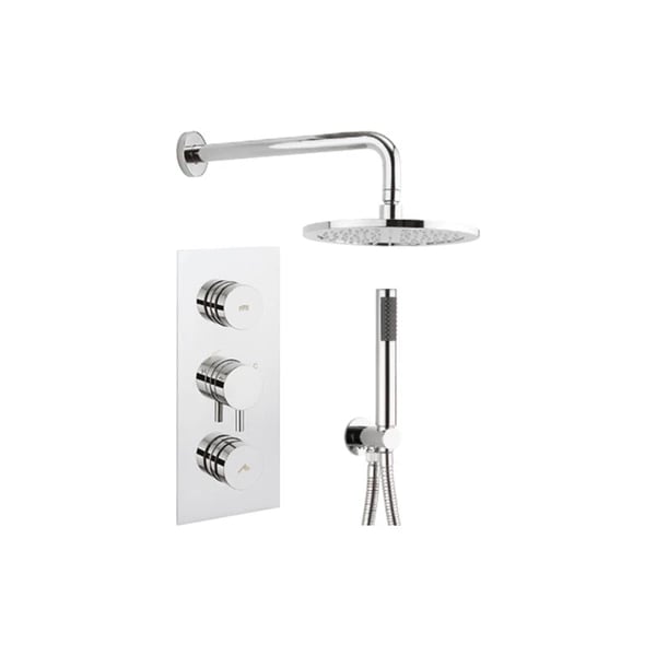 Dial Kai Lever Thermostatic Shower Valve with 2 Way Diverter, Shower Head, Arm & Shower Kit Chrome
