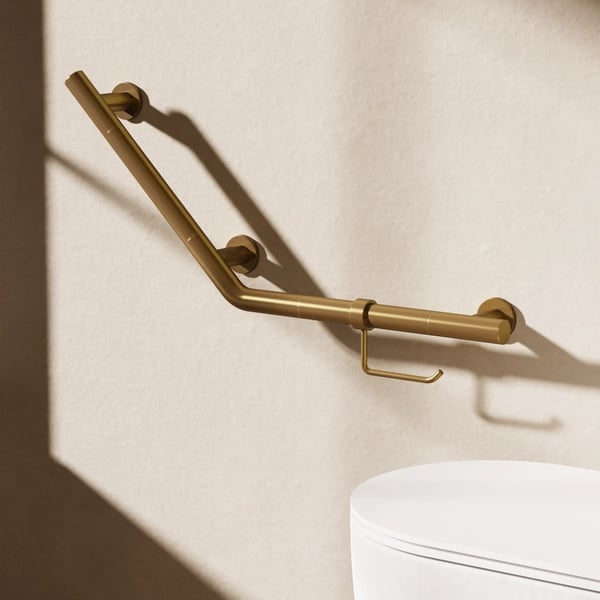 Angled Grab Bar with Toilet Roll Holder