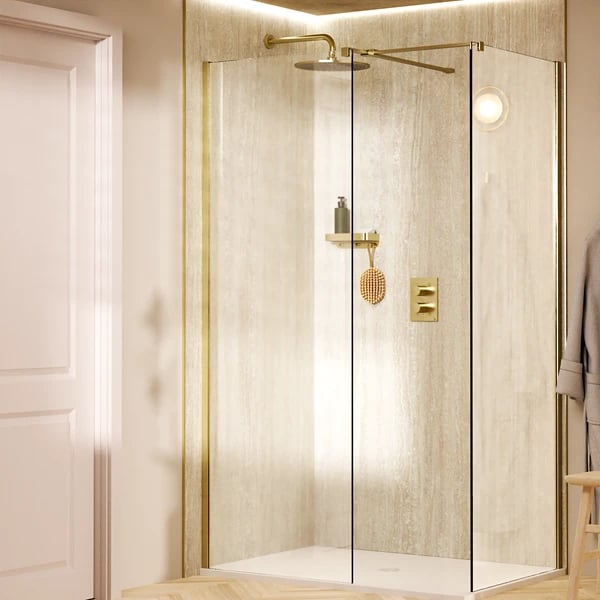 Gallery 10 Corner Shower with T Bracing Bar in Brushed Brass