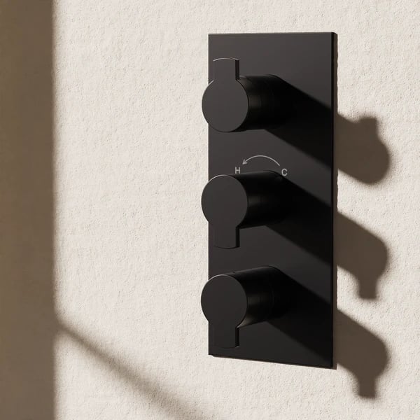Wisp 3 Outlet 3 Handle Concealed Thermostatic Shower Valve Portrait Matt Black